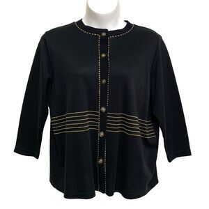 Vintage Eccotoo Cardigan Sweater Womens Size 1X Black Gold Button-Up Long Sleeve